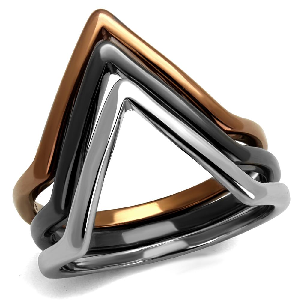 JCE2649 Three Tone IP+»-+-åIP Light Coffee & IP Light Black & High Polished) Stainless Steel Ring with No Stone