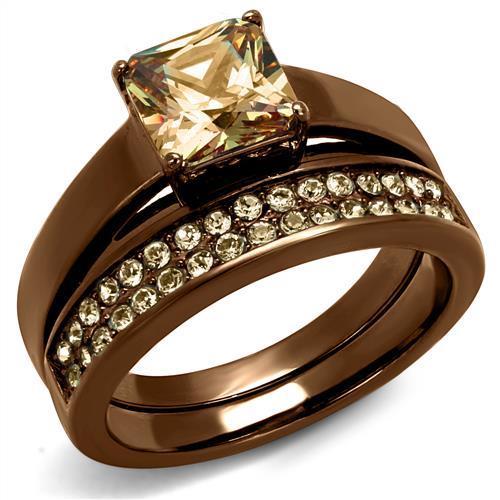JCE2670 IP Coffee light Stainless Steel Ring with AAA Grade CZ  in Champagne