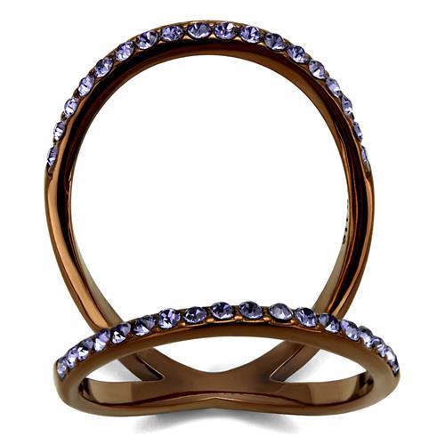 JCE2693 IP Coffee light Stainless Steel Ring with Top Grade Crystal  in Tanzanite