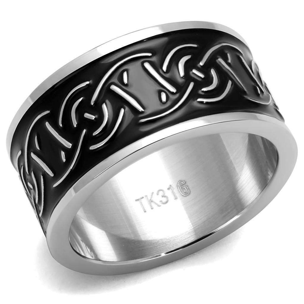 JCE2922 High polished (no plating) Stainless Steel Ring with Epoxy  in Jet