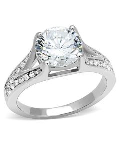 JCE3020 High polished (no plating) Stainless Steel Ring with AAA Grade CZ  in Clear