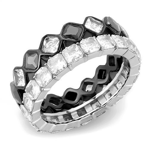 JCE3231 Two-Tone IP Black (Ion Plating) Stainless Steel Ring with AAA Grade CZ  in Black Diamond