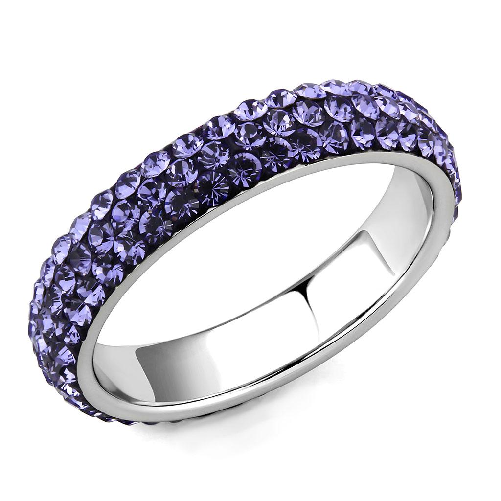 JCE3540 High polished (no plating) Stainless Steel Ring with Top Grade Crystal  in Tanzanite