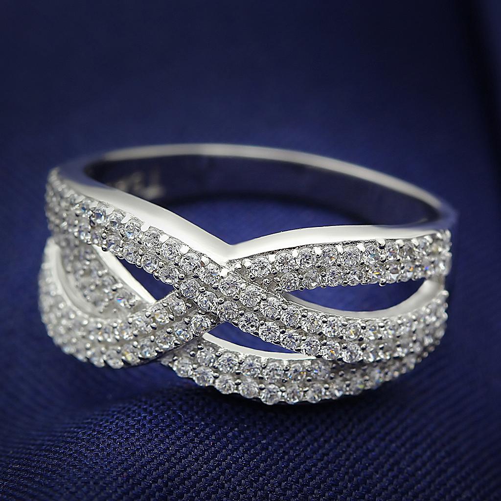 JCE008 Rhodium 925 Sterling Silver Ring with AAA Grade CZ  in Clear