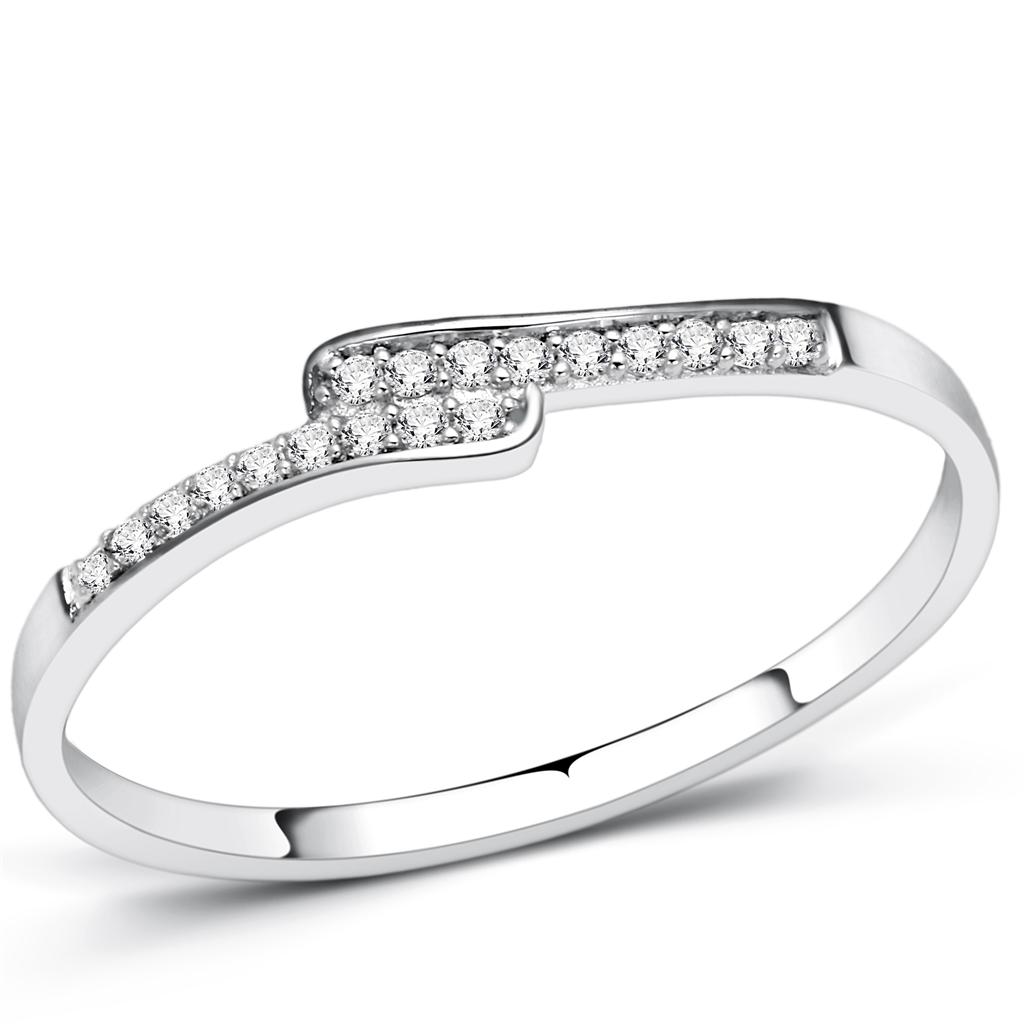 JCE077 Rhodium 925 Sterling Silver Ring with AAA Grade CZ  in Clear