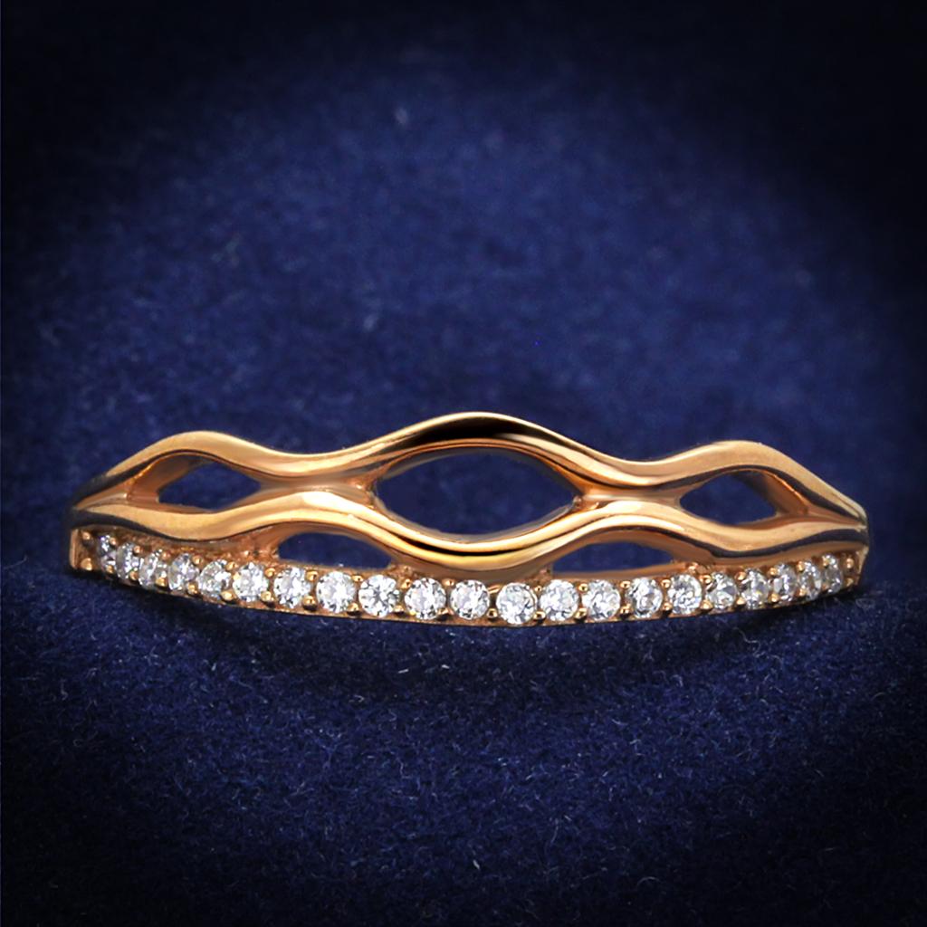 JCE278 Rose Gold 925 Sterling Silver Ring with AAA Grade CZ  in Clear