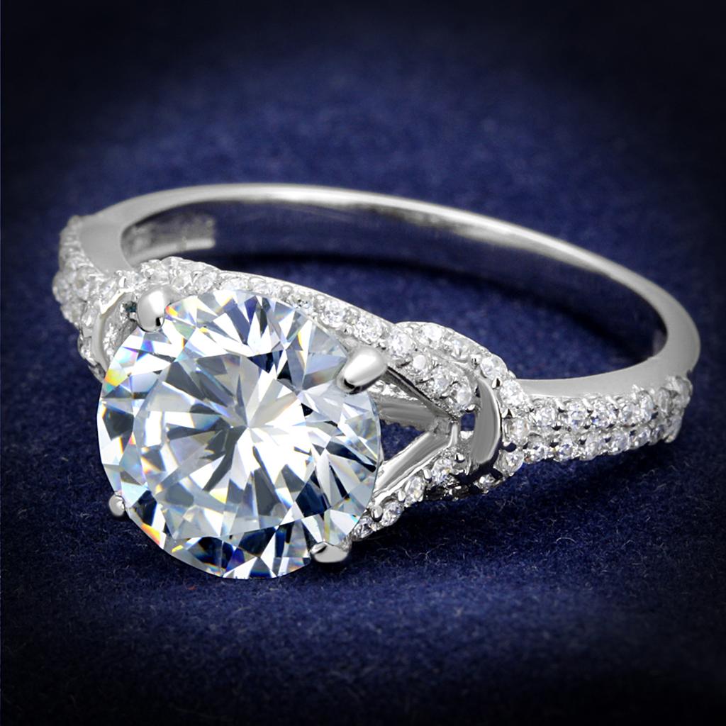 JCE304 Rhodium 925 Sterling Silver Ring with AAA Grade CZ  in Clear